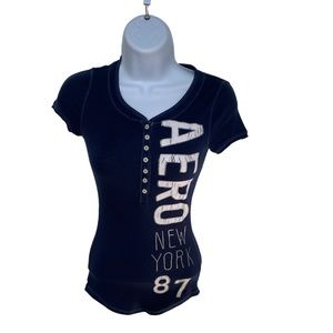 Aeropostale Henley Short Sleeve V-Neck Tee